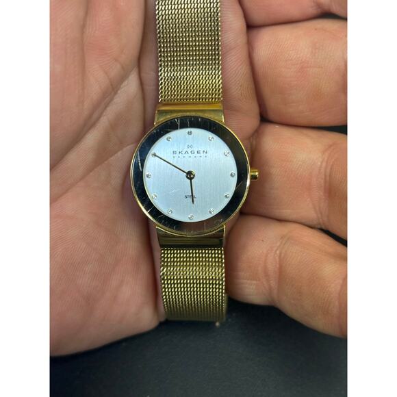 Skagen Denmark 358SGGD Gold Tone Mesh Band! New Battery! - Picture 1 of 8